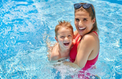 family in pool